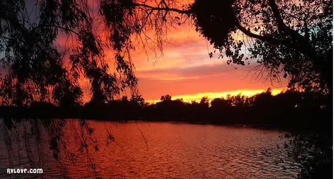 sunset over the lake at lake minden rv resort