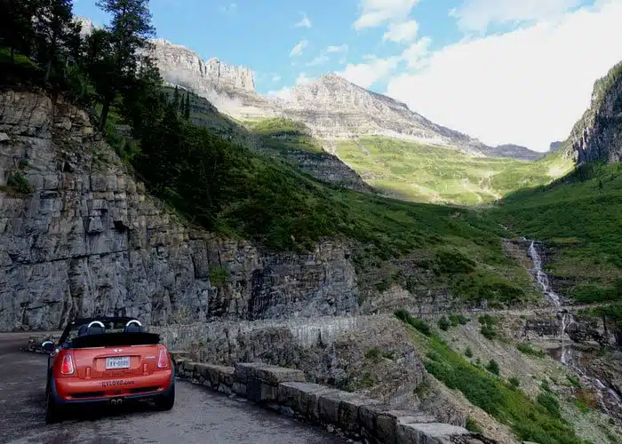 Our Mini on Going to the sun road in Glacier national park