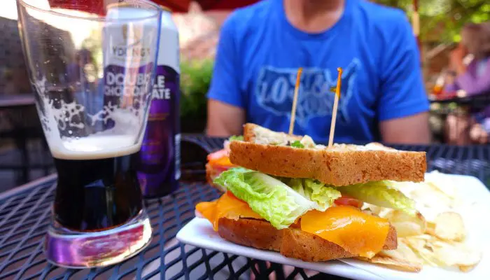 photo of beer and sandwich