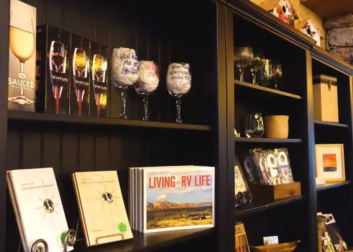 living the rv life book on shelf at barrel oak winery