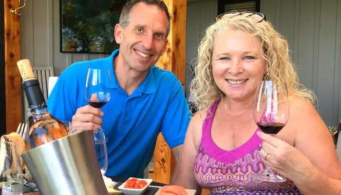 couple enjoying wine at linden winery in virginia