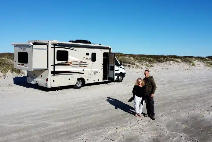 couple on beach in south padre with RV Rental