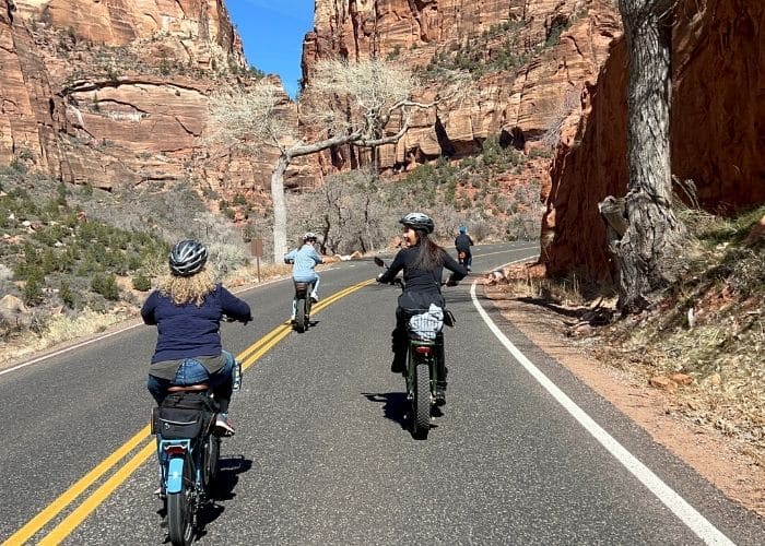 group of ebike riders on zion road