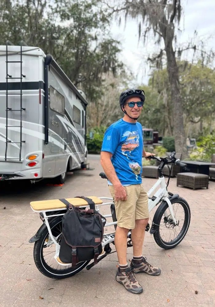 man with white cargo ebike