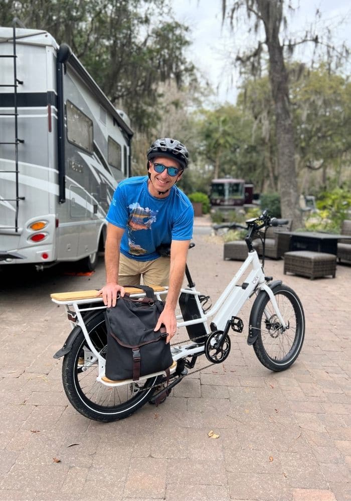 man with white cargo ebike