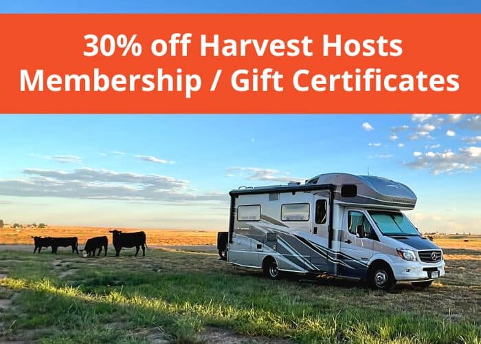 30 percent off harvest host membership rv with cows