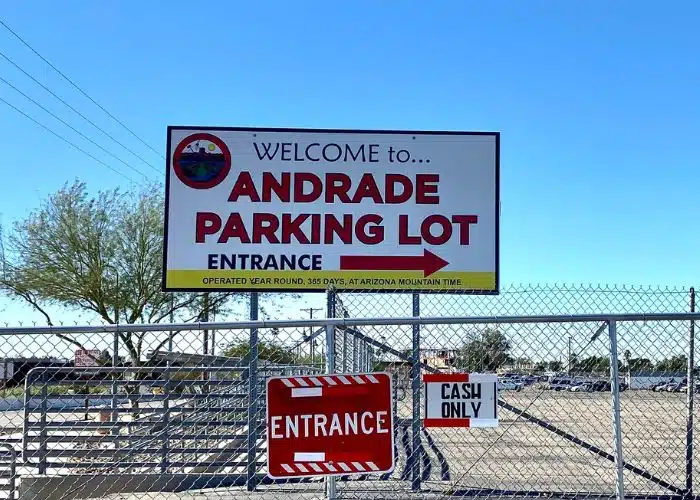 andrade parking lot sign