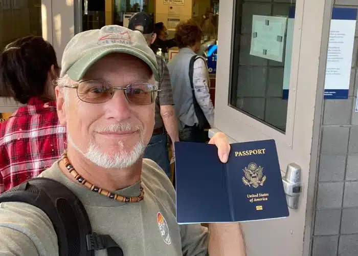 Erik at border with passport