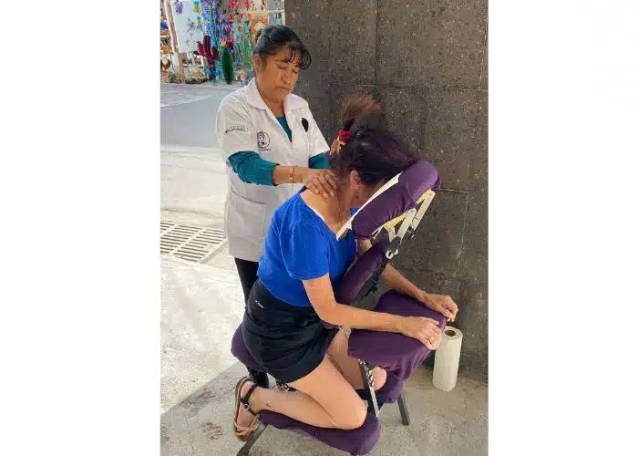 woman getting chair massage