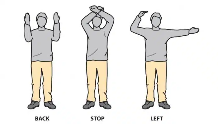 illustration of 3 people doing hand signals for parking