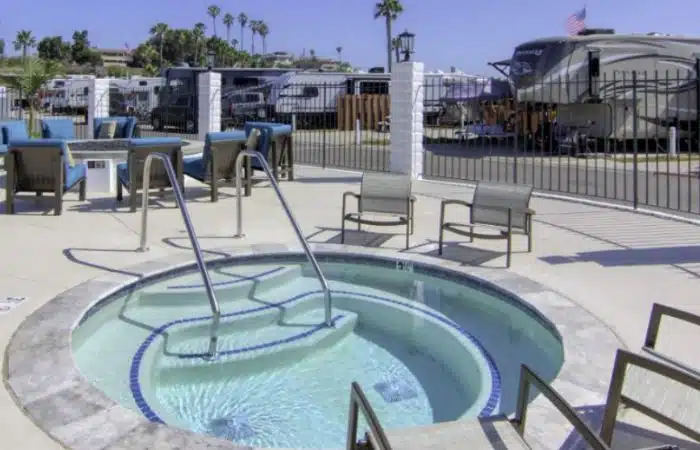 Oceanside rv park spa patio with rvs in background