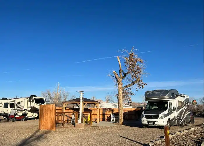 RV in site at KOA Journey RV Park near Green River front view