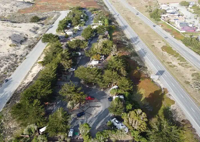 aerial view of marina dunes rv resort and hwy 1