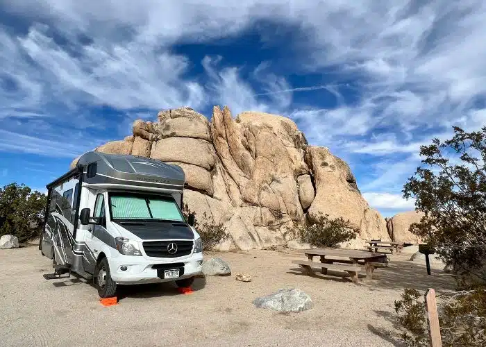 class c rv and picnic table joshua tree belle campground
