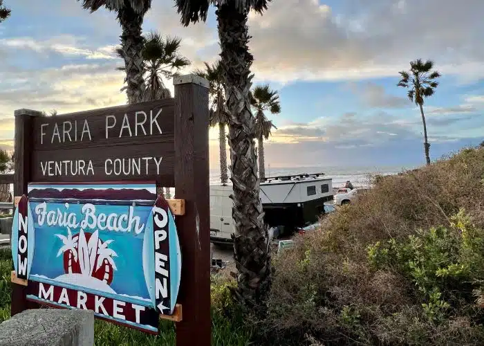close up of faria park sign in ventura county