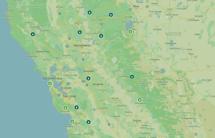 map of all northern California Thousand Trails campgrounds