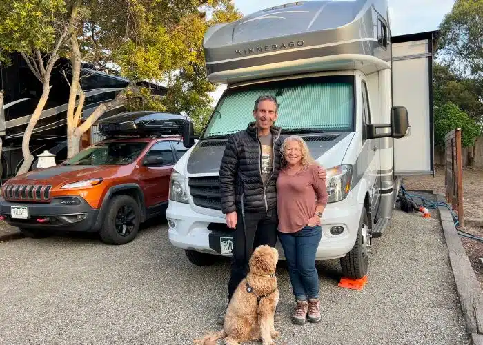 marc julie and sunny with rv and jeep at rv resort