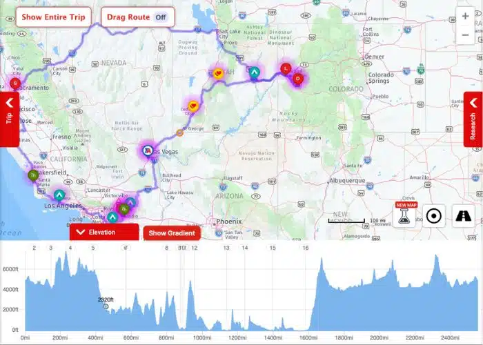 rv trip wizard full trip with elevation graph