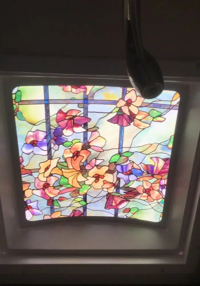 stained glass rv shower skylight with translucent film