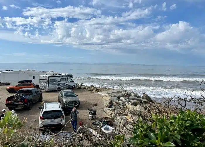 view of our rv and other campers and beach from rincon parkway