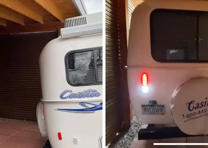 dual image of tight parking of casita trailer
