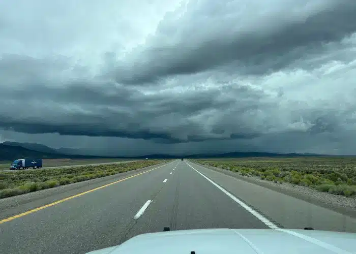 driving truck into rain storm clouds i80