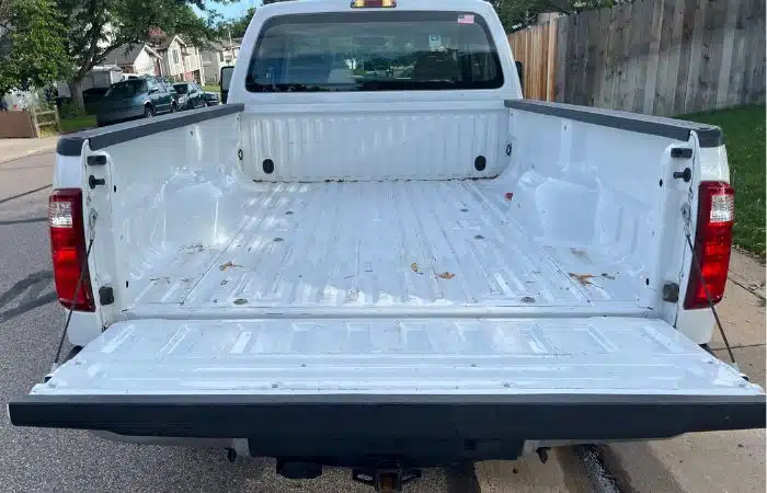 open bed of white ford f250