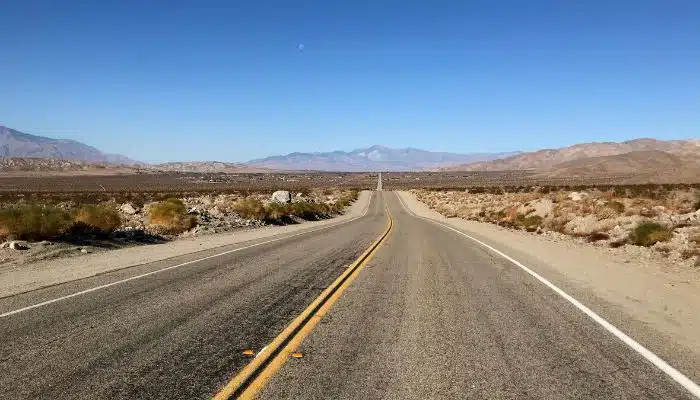 Empty desert road in Desert Hot Springs California