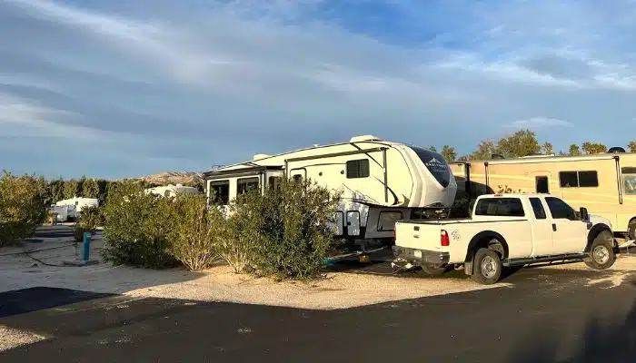 Our truck and fifthwheel in RV site at Catalina