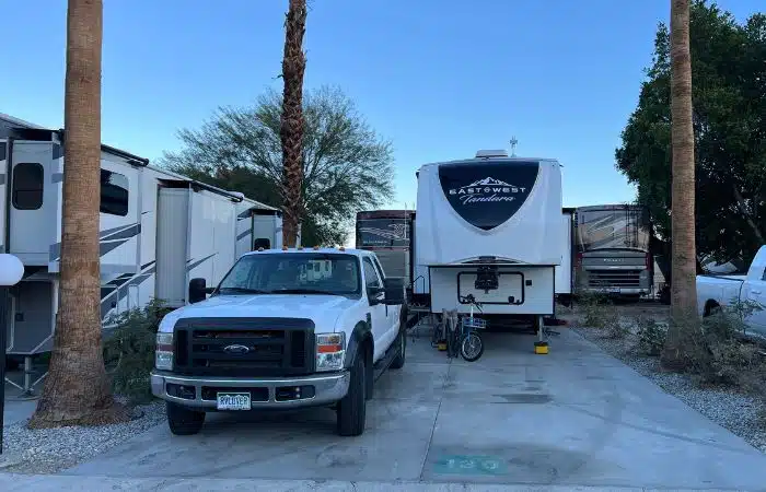 Our RV site at Oasis RV Resort in Cathedral City, CA