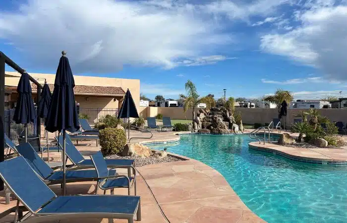 Pool area at Meridian RV Resort