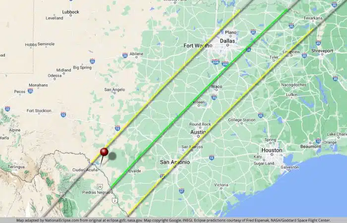 solar eclipse of april 8 2024 path Texas cities
