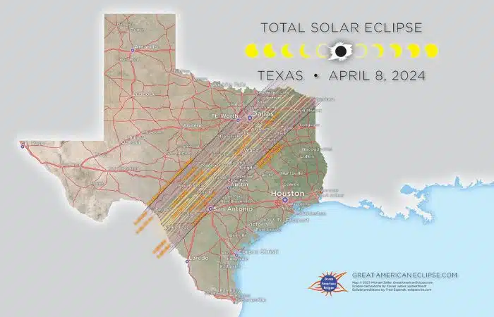solar eclipse of april 8 2024 path Texas