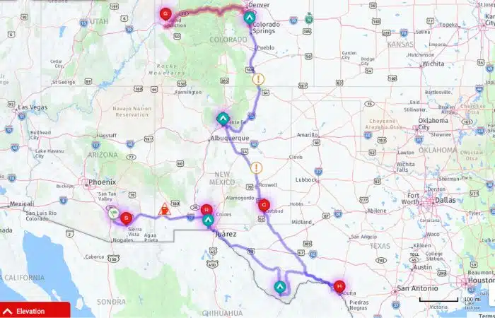 RV Trip Wizard route for second part of trip 2