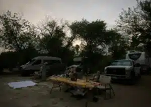 darkness in the day during totality of total solar eclipse rvs in the background