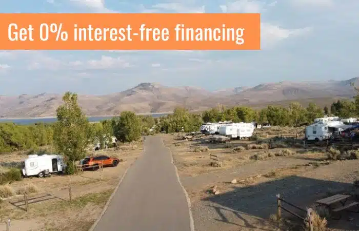get 0% financing offer pver photo of rvs parked at Blue Mesa